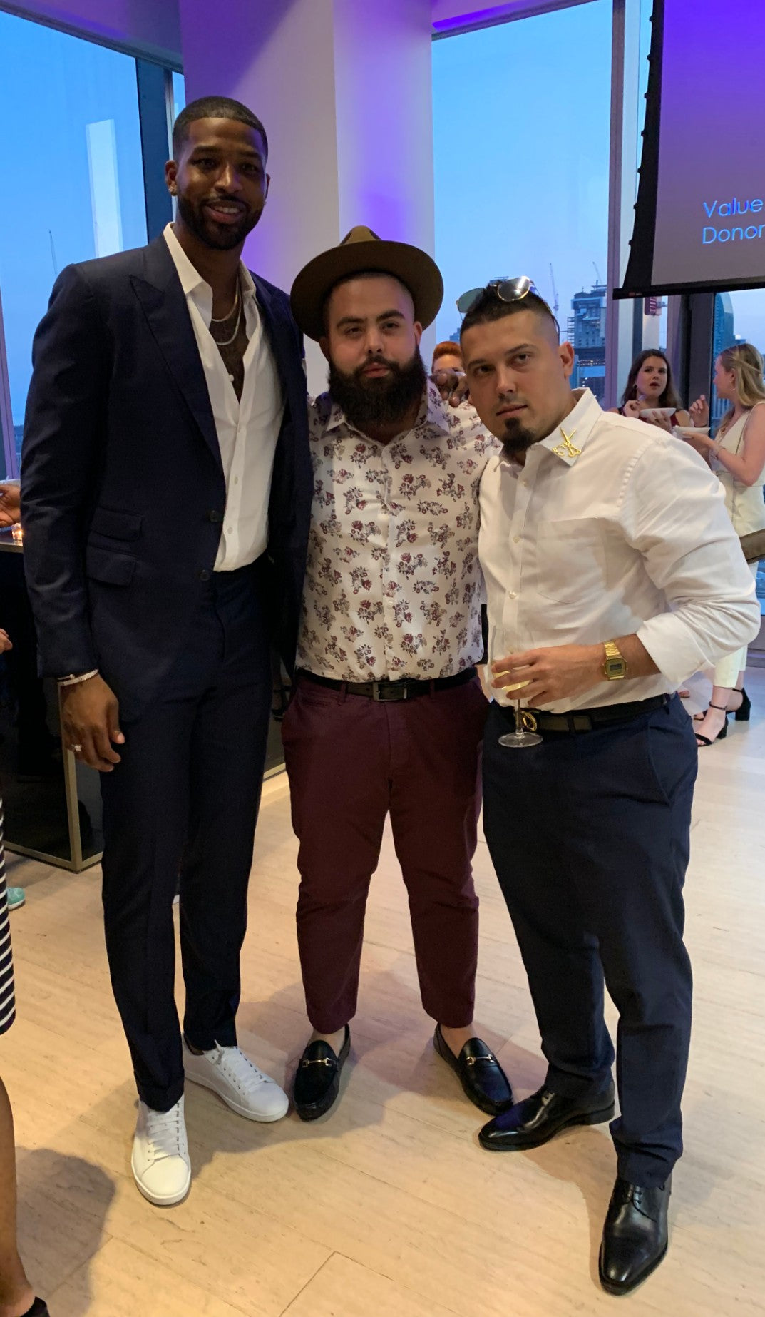Tristan Thompson at the Amari Thompson Soiree with Fade Room Barbers Nelson Pires and Claudio Ferreira