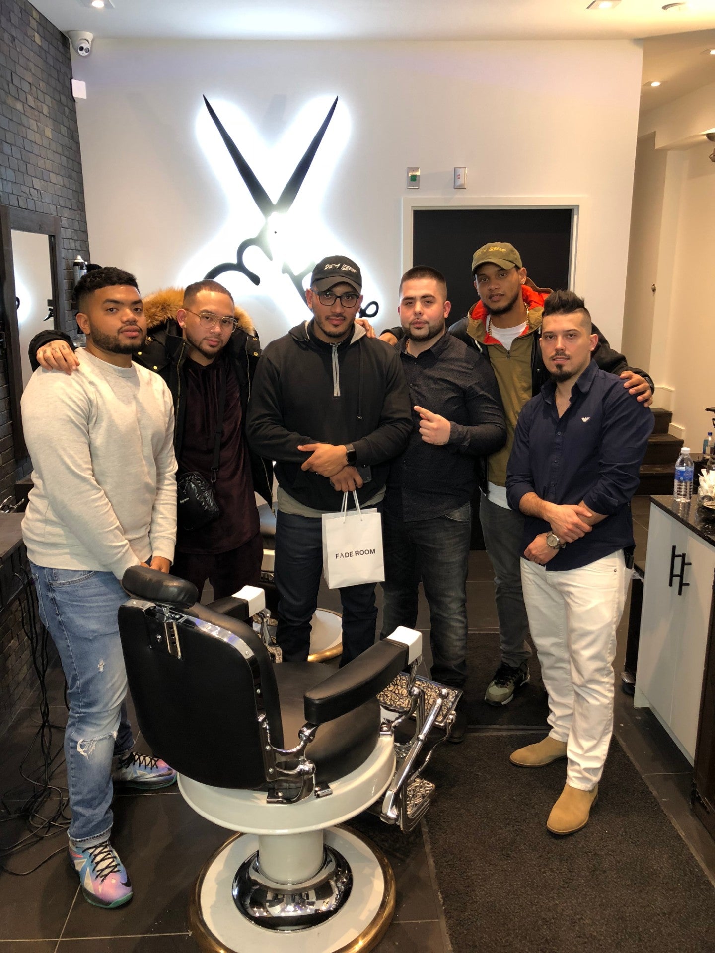 Tomb 45 squad at Fade Room barbershop and Ferreira Signature Line products, Chris bossio with Claudio Ferreira and Nelson Pires